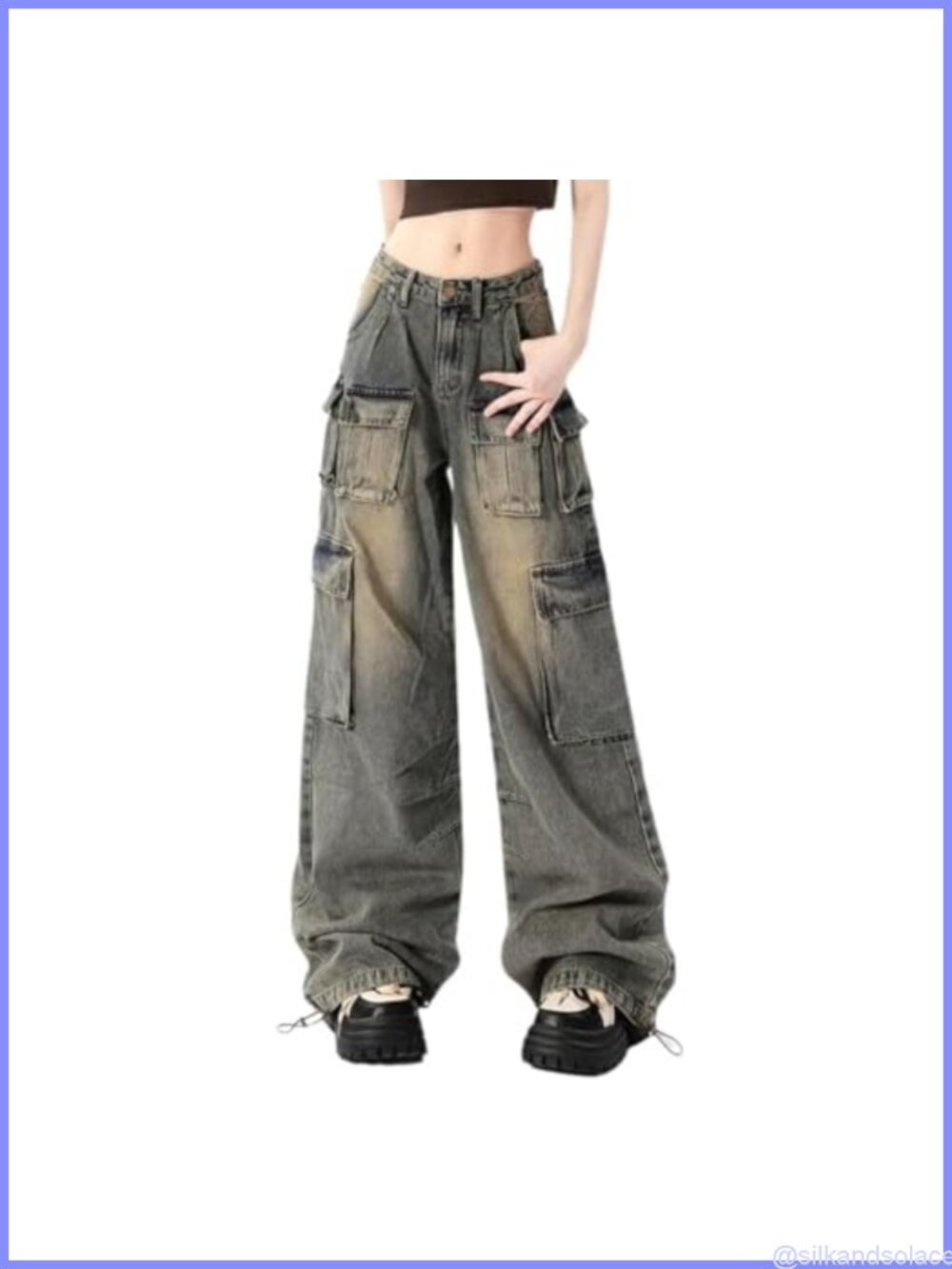 Baggy Cargo Jeans Women High Waisted Wide Leg Y2K Denim Pants Loose Fit